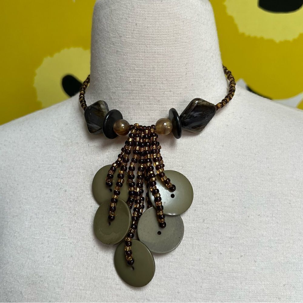 Chic Neutral Toned Handmade One of a Kind Vintage Beaded Dangly Choker Necklace